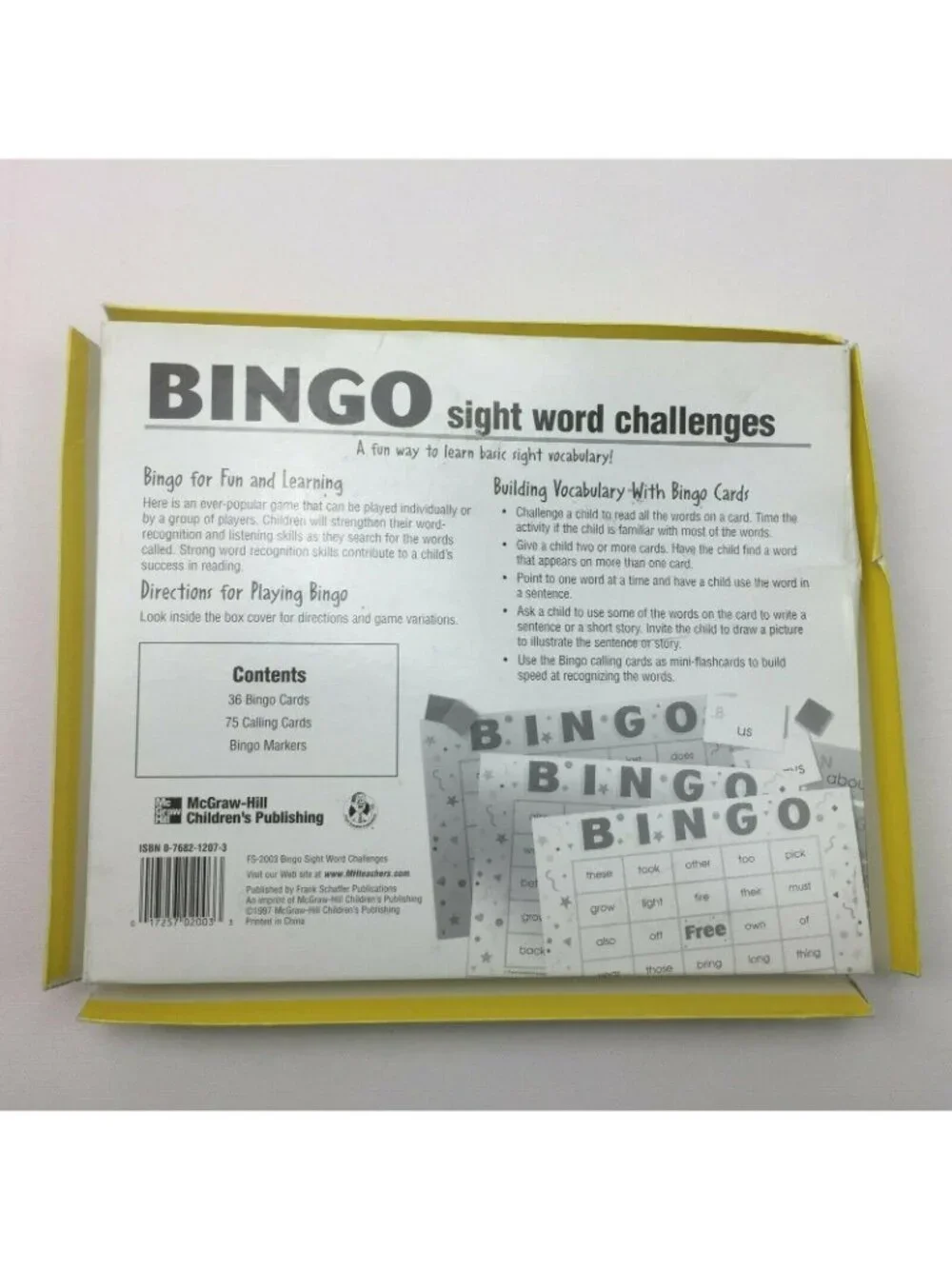 McGraw-Hill BINGO Card Game Sight Word Challenge Classroom Calling Cards Markers